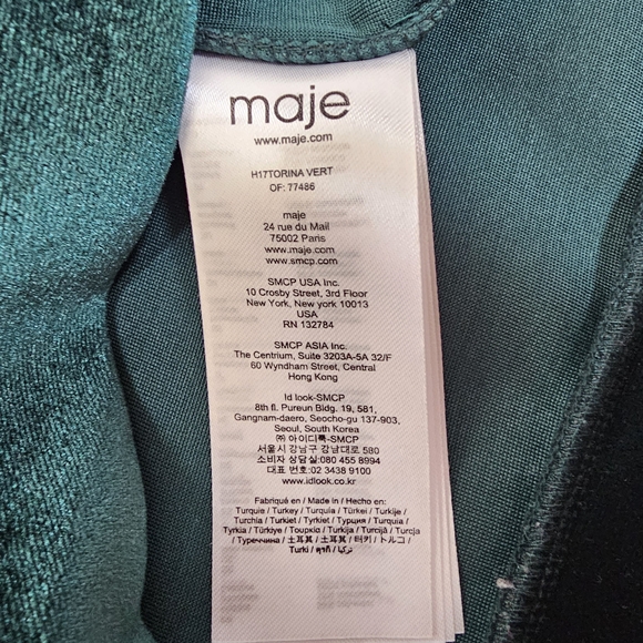 MAJE TORINA VELVET SWEATSHIRT GREEN SIZE 2- US M - Picture 6 of 9